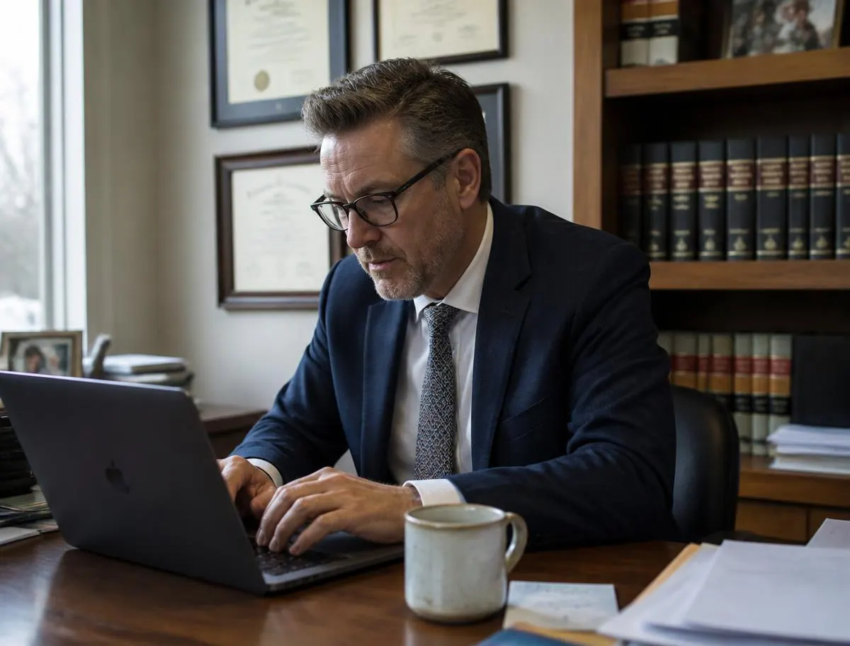 Client reading email on laptop