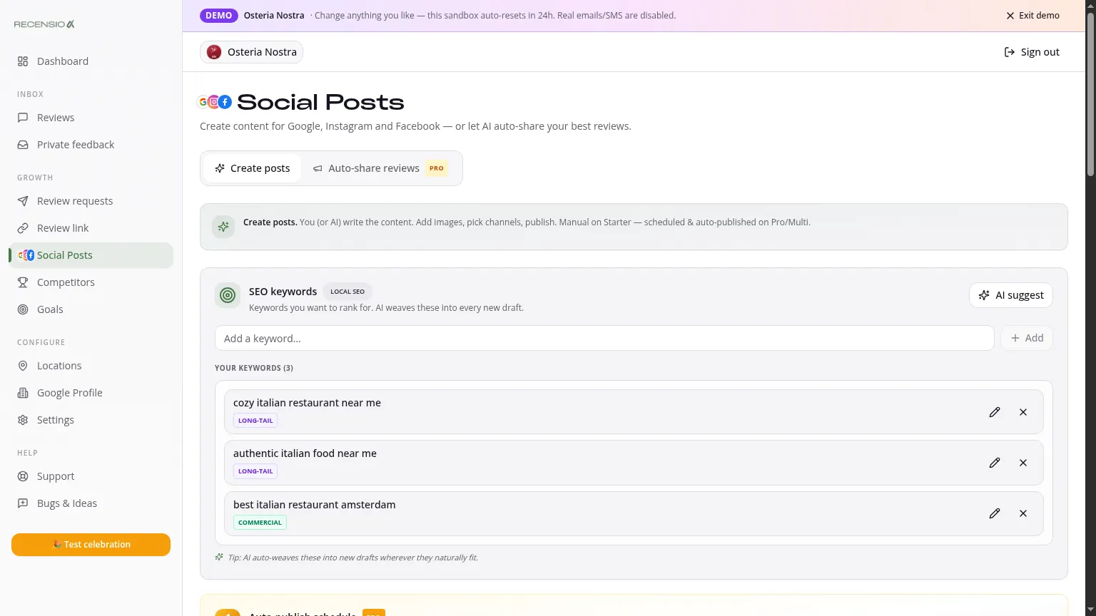 Social Posts - Google, Instagram & Facebook with AI